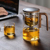 600Ml Enchanti Glass Tea Pot Press Control Magnetic Teapot with Wooden Handle Office Drink Tea One Click Switch Tea Filtration